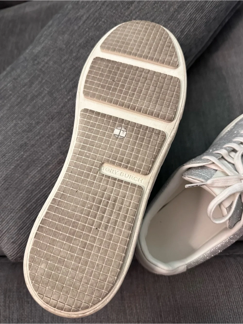 Tory Burch Ladybug Women's Sneakers – Size 10 – Silver Glitter/Blanc